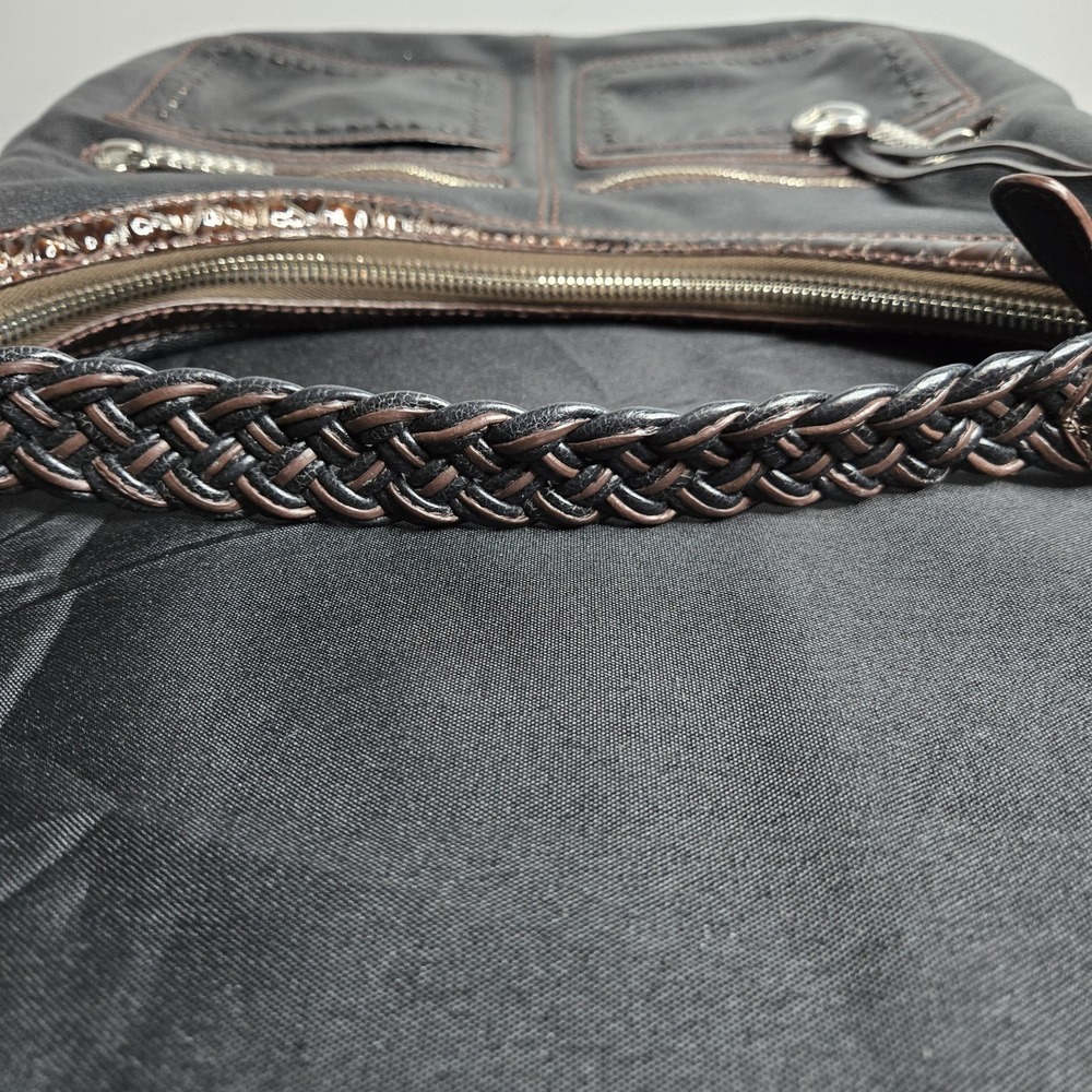 Brighton Black Leather Hobo Bag Croc Embossed Trim Braided Strap Expanding Y2k - Picture 7 of 9